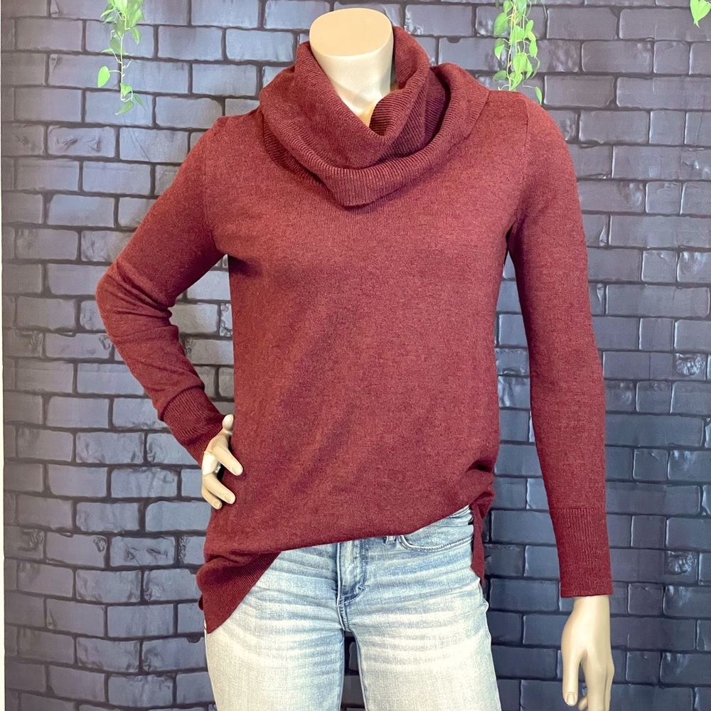 Loft burgundy, cowl neck, long sweater Sz. M